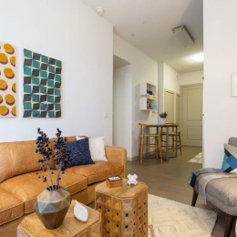 living room with a couch and coffee table