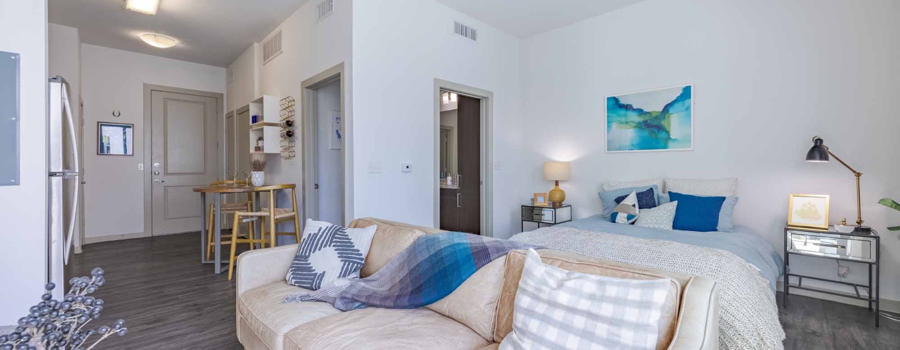 Studio with couch and bed